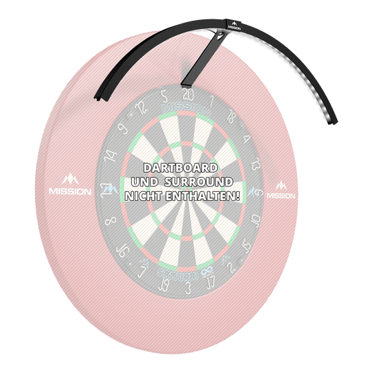 Sistema di illuminazione a LED Mission Torus 120 - Nero Mission Torus 120 LED Beleuchtungssystem in Schwarz ist auf diesem Bild dargestellt. Es sorgt für optimale Lichtverhältnisse am Dartboard.