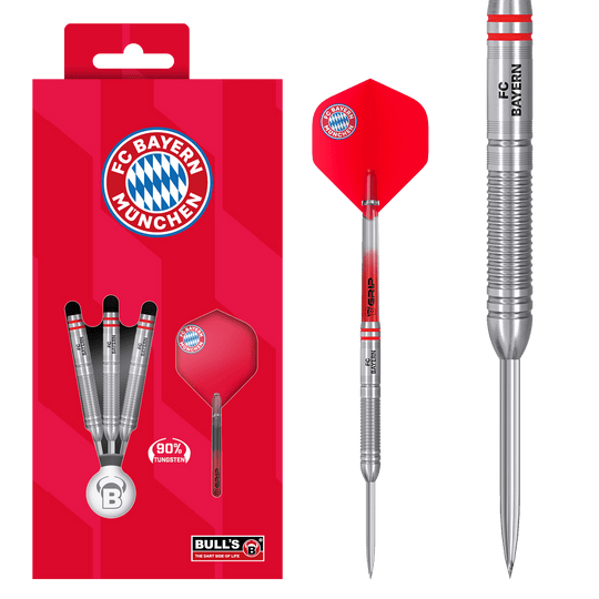 Bulls FC Bayern Monaco Freccette in acciaio al tungsteno Zu sehen sind die Bulls FC Bayern München Tungsten Steeldarts. Das Produkt spricht Dartspieler und Bayern München Fans an.
