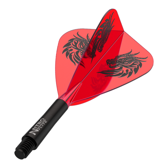 Red Dragon Nitro Flite - Voli con aquilone di Jonny Clayton Dart-Flights zu sehen, vermutlich Jonny Clayton Kite Flights in kurzer Variante. Die Flights sind in dunklem Design gehalten.