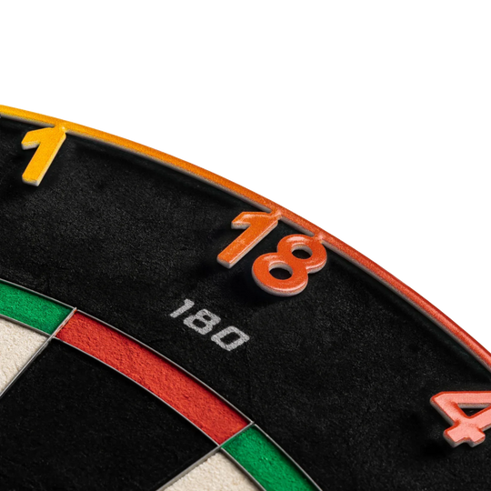 Bersaglio per freccette in acciaio Precise 180 Endorphine con anello numerico - Spectrum Das Precise 180 Endorphine Steeldartboard mit Nummernring - Spectrum ist ein hochwertiges Dartboard mit klar erkennbarem Zahlenring. Es eignet sich perfekt für präzises Dartspiel zu Hause oder im Verein.