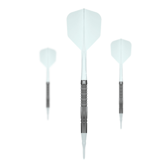 Freccette morbide Caliburn Prisma P2 - 20 g Das Bild zeigt die Caliburn Prisma P2 Softdarts - 20g. Zu sehen ist ein Set von modernen Softdarts.