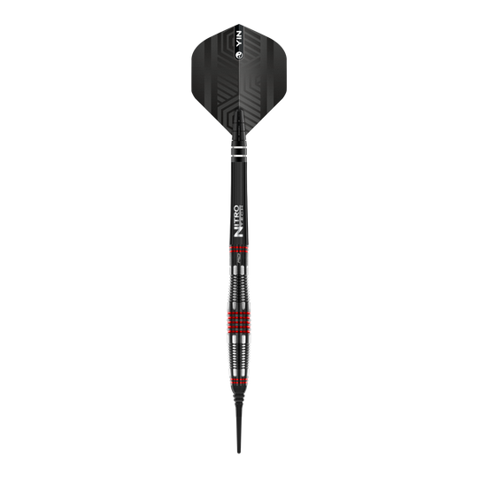 Freccette morbide Red Dragon Marlin Venom - 22 g Das Bild zeigt einen Red Dragon Marlin Venom Softdart mit einem Gewicht von 22g. Der Dart hat ein modernes Design mit schwarzen und roten Akzenten.