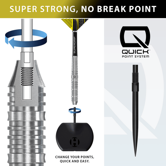 Freccette in acciaio a punta rapida parallela Harrows NX90 Harrows NX90 Parallel Quick Point Steeldarts sind auf diesem Bild zu sehen. Das Produkt bietet eine ausgezeichnete Balance für Dartspieler.