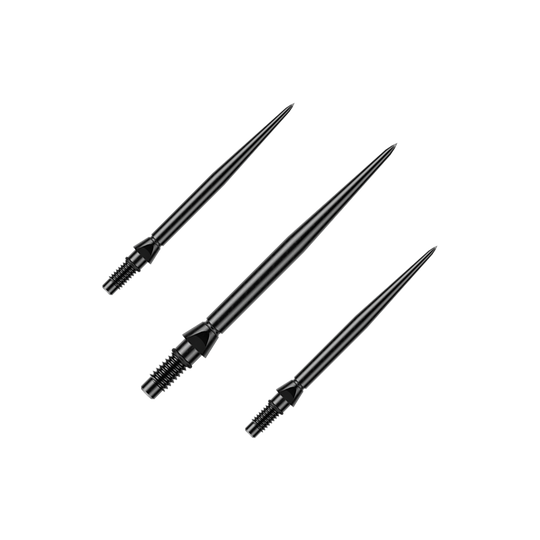 Punte per freccette in acciaio liscio Winmau Switch Point - Nero Auf dem Bild ist ein Set schwarzer glatter Steeldartspitzen von Winmau zu sehen. Die Spitzen sind 26mm lang.