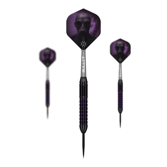 Bullet Toxic Brass Steel Darts - 23 g Das Bild zeigt das Set Bullet Toxic Brass Steeldarts - 23g. Das Set enthält mehrere Steeldart-Pfeile aus Messing.