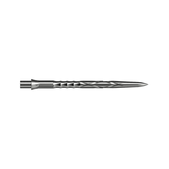 Gezeigt wird eine silberne Steeldartspitze Caliburn Evo System HAN G2 in 36 mm Länge. Die Spitze ist für Steeldarts gedacht.