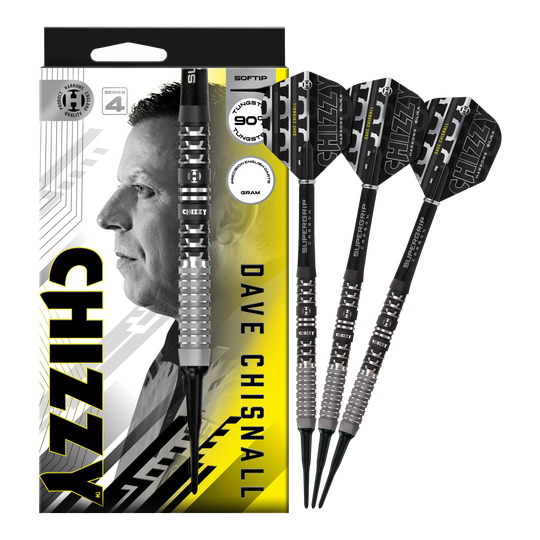 Freccette morbide Dave Chisnall Chizzy Series 4 di Harrow Hier sieht man die Harrows Dave Chisnall Chizzy Series 4 Softdarts. Sie sind ideal für Softdart-Spieler.