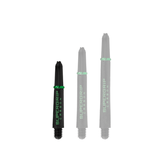 HR360_Harrows_Supergrip_Carbon_Shafts_Gr-n_33mm_1 Harrows Supergrip Carbon Shafts - Green sind auf dem Foto abgebildet. Die Aufnahme zeigt die Dartschäfte in Nahansicht.