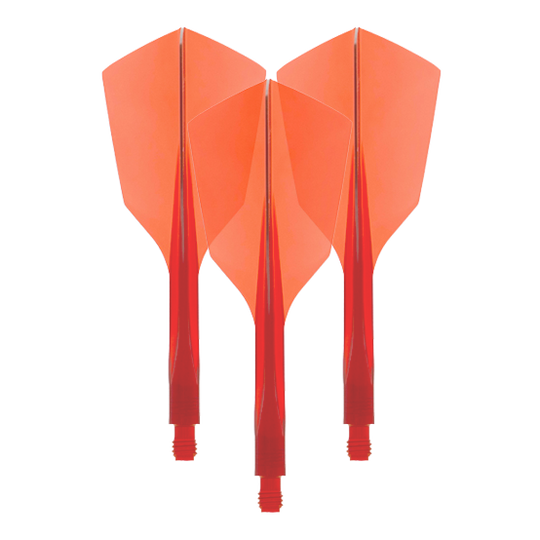 Condor Ax 120 Flight System Clear Red - Stretto Das Bild zeigt drei rote Dartflights aus Kunststoff mit schmaler Form. Es handelt sich um das Produkt "Condor Axe 120 Flight-System Clear Red - Narrow".