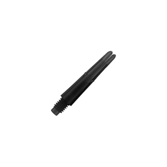 Alberi a L bloccati dritti - Nero Das Bild zeigt einen schwarzen geraden Shafts für Darts mit Gewinde am unteren Ende. Er ist ohne Kappen und hat eine Länge von 26 mm.