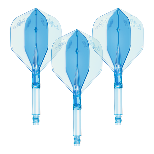 Alette L-Style L-Sytem - Blu trasparente Das Bild zeigt ein Set L-Style L-System Flights in klarblau, mittlere Größe 260. Es handelt sich um Zubehör für Dartpfeile.