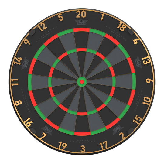 Bersaglio per freccette in acciaio Bulls NL Advantage Black Edition Das Bild zeigt ein BullsNL Advantage Black Edition Steeldartboard. Es handelt sich um ein Produktbild des Dartboards.