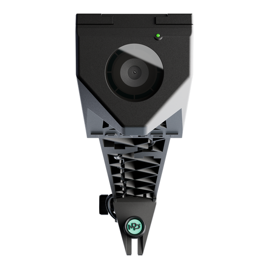 Fotocamera Target VIRT Das Bild zeigt die Target VIRT Kamera aus der Vorderansicht. Die Kamera hat ein modernes, technisches Design mit einem großen Objektiv in der Mitte.