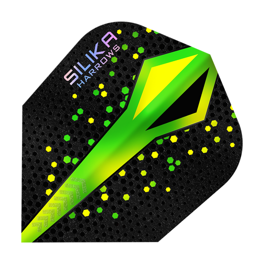Rivestimento cristallino resistente Harrows Silika Colourshift Verde No6 Voli Harrows Silika Colourshift Tough Crystalline Coating No6 Flights werden ausgestellt. Das Bild zeigt detailreich die spezielle Oberflächenstruktur.