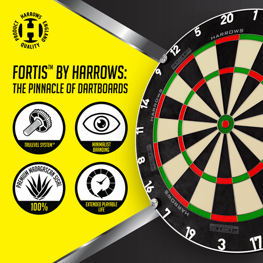 Bersaglio per freccette in acciaio Harrows Fortis Das Foto zeigt ein Harrows Fortis Steeldartboard. Es ist für professionelle Dartspieler geeignet.