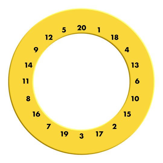Cornice per bersaglio per freccette con numeri HD - Colori personalizzati Hier ist ein gelber HD-Zahlensurround in individuellen Farben für Dartscheiben zu sehen. Das Dateinamen lautet MSF-X6G_HD_Zahlen_Dartboard_Surround_EigeneFarben_Gelb_2.