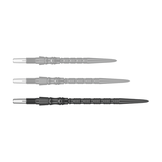 Punte per freccette Target Signature Swiss Point TRB in acciaio - Nere Ein schwarzer Dartspitzenaufsatz ist abgebildet. Die Dartspitze ist 42 mm lang und gehört zur SwissPoint Signature TRB Serie.