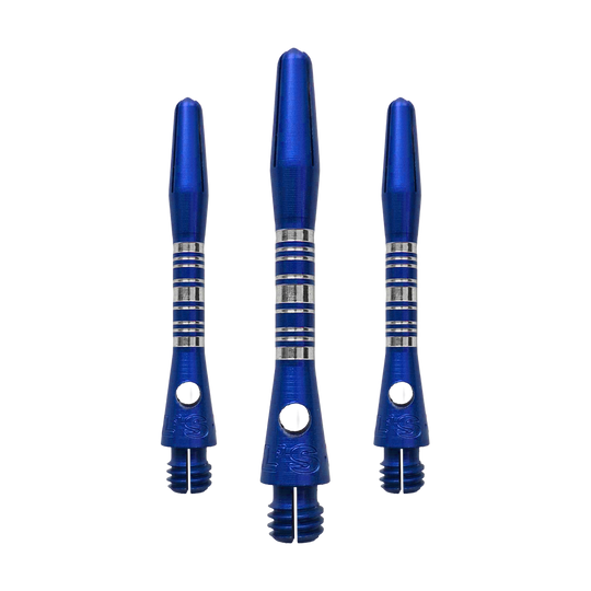Aste in alluminio Bulls NL Supra - Blu - 34 mm Das Bild zeigt ein Set Bulls NL Supra Aluminium Shafts in Blau mit 34 mm Länge. Die Schäfte sind aus Aluminium gefertigt und bieten eine hohe Qualität.