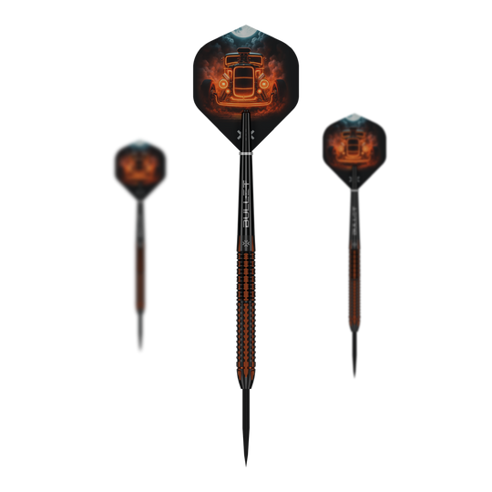 Freccette in acciaio Hotrod Bullet Auf dem Bild sind Bullet Hotrod Steeldarts zu sehen. Die Steeldarts wurden für Präzision und Leistung im Dartspiel entwickelt.