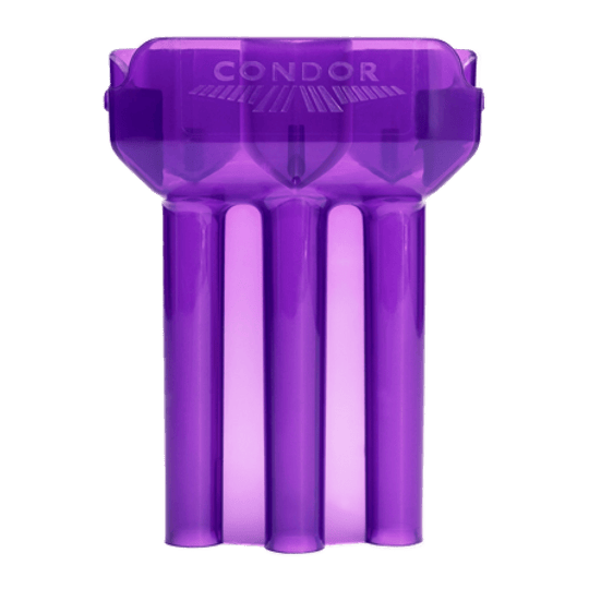 Custodia per freccette Condor DUAL Das Bild zeigt ein lila Dart-Etui der Marke Condor. Das Etui hat drei Röhren, um Darts sicher aufzubewahren.