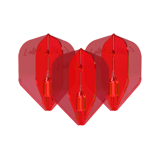 Alette Fantom L3EZ stile L rosse Das Bild zeigt drei rote L-Style Fantom L3EZ Flights. Diese Flights werden als Zubehör für Dartpfeile verwendet.