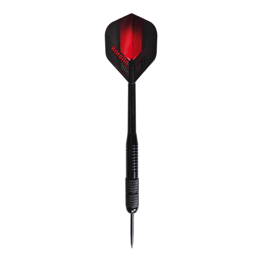 Freccette in acciaio Karella in ottone nero - 21 g Zu sehen sind die Karella Black Brass Steeldarts mit 21g. Das Produkt besteht aus Messing und ist in Schwarz gehalten.