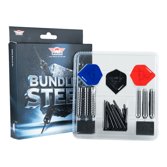 Set di freccette in acciaio Bulls NL - 4 set in ottone Das Bild zeigt das Produkt Bulls NL Bundle Of Steel - 4 Sets Brass Steeldarts. Es handelt sich um ein Set aus vier Messing-Steeldart-Sets.