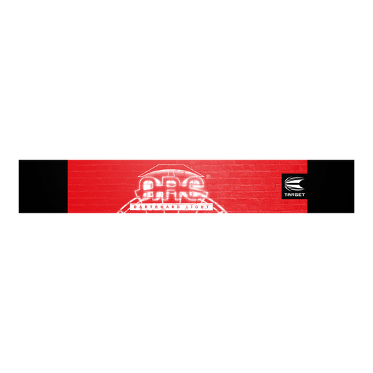Illuminazione per bersaglio Target ARC V2 Das Bild zeigt die Verpackung der "Target ARC V2 Dartboard Beleuchtung". Auf rotem Hintergrund ist das ARC-Logo und das Target-Logo sichtbar.