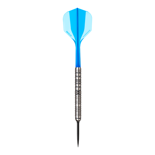 Ein Steeldart aus der Flux Parallel QuickPoint Serie ist zu sehen. Er ist schlank und silberfarben.