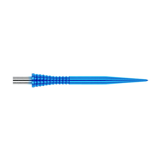 Punte per freccette in acciaio Red Dragon Raptor Gripped Blue da 30 mm Das Bild zeigt eine blaue Dartspitze mit griffiger Struktur aus Metall. Es handelt sich um das Produkt "Red Dragon Raptor Gripped Blue Steeldartspitzen 30mm".