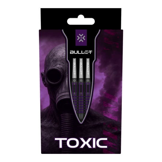Bullet Toxic Brass Steel Darts - 23 g Das Bild zeigt drei Bullet Toxic Brass Steeldarts - 23g. Sie sind aus Messing gefertigt und wiegen jeweils 23 Gramm.