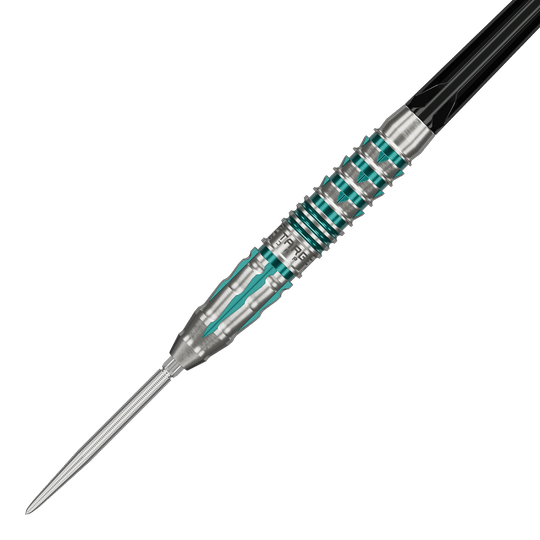 Das Bild zeigt die Target Japan Black Marque Pierce Swiss Point Steeldarts. Die Darts sind modern gestaltet und eignen sich für das Steeldartspiel.