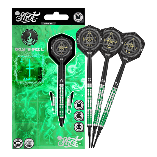 Freccette morbide Shot Alchemy Mythril - 20 g Abgebildet sind die Shot Alchemy Mythril Softdarts - 20g in voller Ansicht. Das Produkt wird komplett dargestellt.