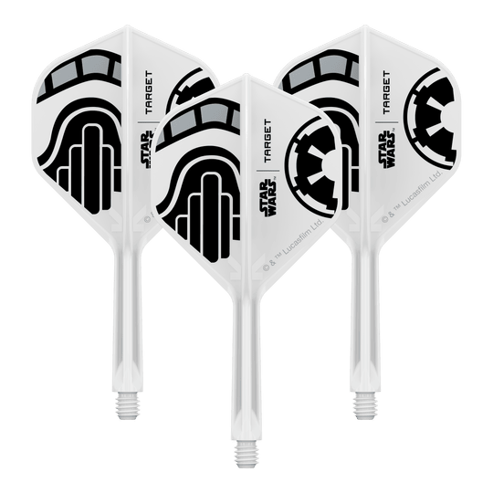 Voli standard Target Star Wars K-Flex Stormtrooper No2 Abgebildet ist ein Set von Dart-Flights der Star Wars KFlex Stormtrooper No2 Standard Serie. Die Flights sind für den Intermediate-Bereich und haben eine Länge von 26 mm.
