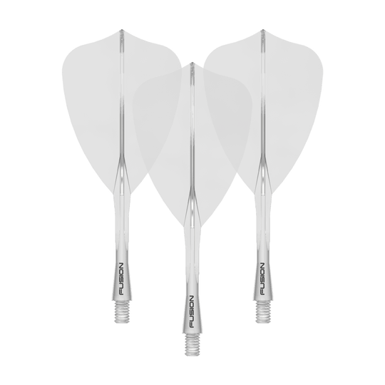 Winmau Fusion Flight Shaft System Freccia Trasparente Ein Bild zeigt einen Flight Shaft, vermutlich für Darts. Das Produkt wird durch den Dateinamen als 'Winmau Fusion Flight Shaft System Arrow Clear 28mm 1Set' beschrieben.