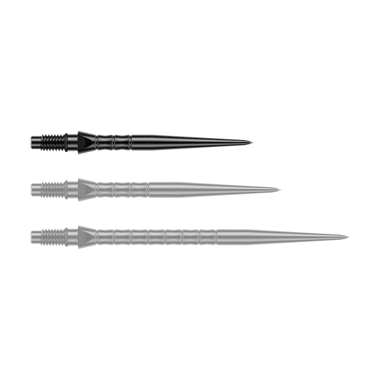 Punte per freccette in acciaio Winmau Switch Point Wave - nere Zu sehen sind schwarze Steeldartspitzen mit einer Länge von 26 mm. Diese Spitzen eignen sich für das Dartspiel mit Steeldarts.