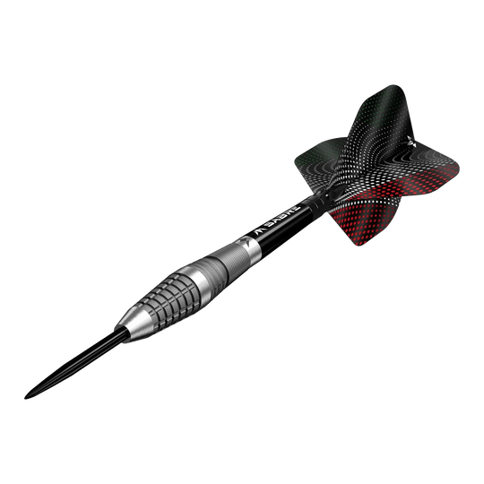 Mission Michele Turetta Freccette in acciaio sabbiato - 23 g Das Bild zeigt Mission Michele Turetta Sandblasted Steeldarts in der 23g Variante. Die Pfeile zeichnen sich durch ihr sandgestrahltes Design aus.