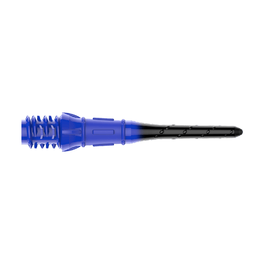 Punte a freccia graduate L-Style Premium Lippoint (confezione da 30) Die Abbildung zeigt eine Dartspitze in den Farben Blau und Schwarz. Sie hat ein Schraubgewinde auf der linken Seite und läuft nach rechts spitz zu.
