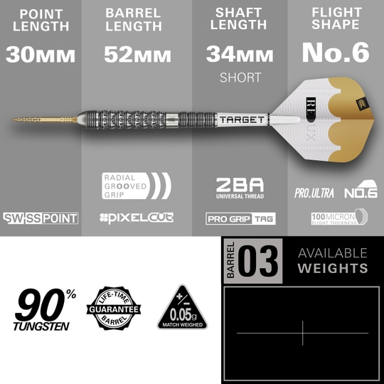 Freccette in acciaio Target Redux 03 Swiss Point Hier sind die Target Redux 03 Swiss Point Steeldarts dargestellt. Sie zeichnen sich durch ein modernes Design für Dartspieler aus.