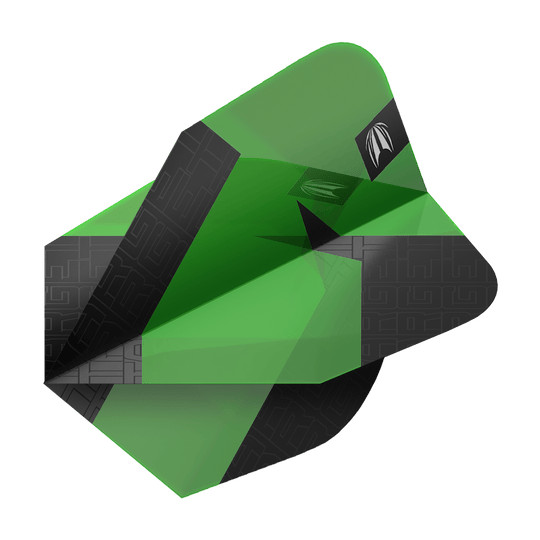 Target Pro Ultra TAG Green Ten-X Standard Flights - 3 set Das Bild zeigt einen grünen Dartflight mit schwarzen Akzenten aus der Serie "Target Pro Ultra TAG Grün Ten-X Standard Flights". Das moderne Design hebt sich durch klare Farben und Muster hervor.