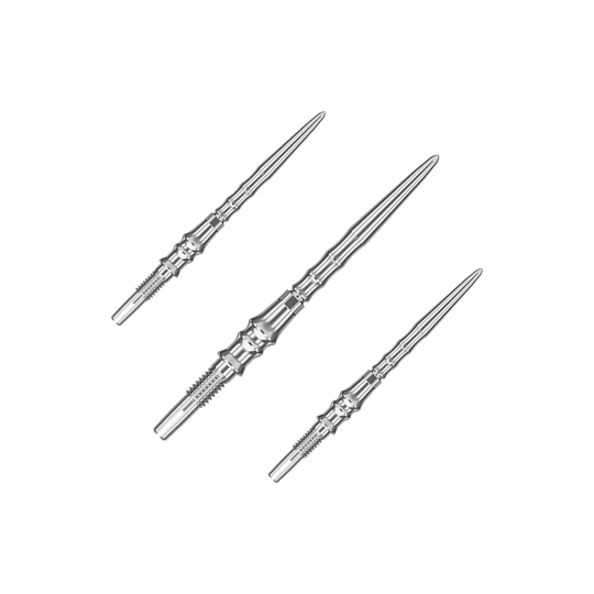 Punte per freccette Target Japan Premium Swiss Point - Argento Ein Set silberner SwissPoint-Dartspitzen mit einer Länge von 30 mm ist abgebildet. Die Dartspitzen sind für den Einsatz mit Target Japan Premium geeignet.