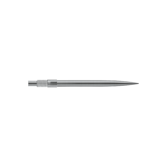 Das Bild zeigt Harrows QuickPoint Dartspitzen in Silber mit einer Länge von 30mm. Es handelt sich um eine Produktabbildung der Dartspitzen.