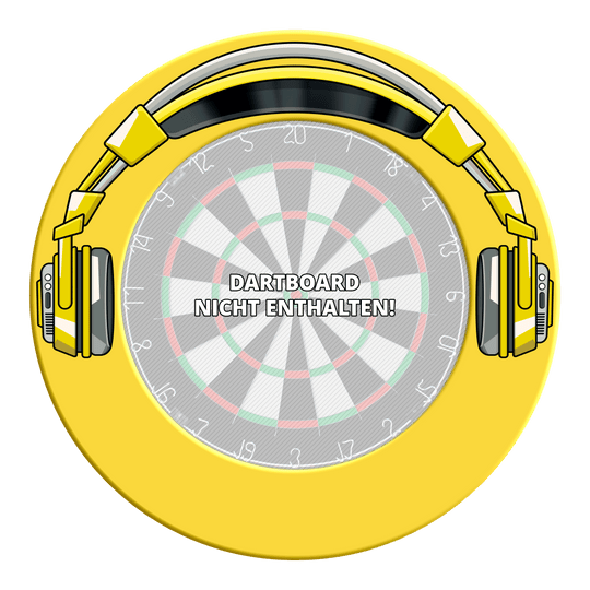 Surround per freccette stereo McDart Das Bild stellt ein Dartboard-Surround in Gelb mit schwarzem Rand dar. Es wird das Modell 'MSF-J6_McDart_Stereo_Dartboard_Surround_Gelb_3' präsentiert.