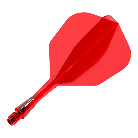 Abgebildet ist das Winmau Fusion Flight Shaft System No6 in Rot mit einer Länge von 22 mm. Es ist ein einzelnes Teil für einen Dartpfeil.