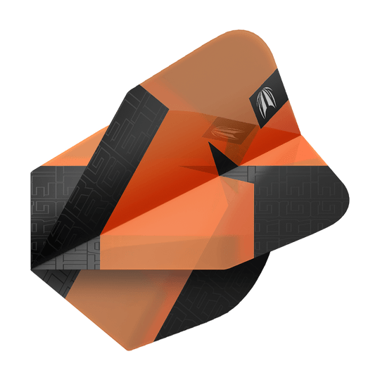 Target Pro Ultra TAG Orange No6 Voli Standard - 3 Set Das Bild zeigt ein orangefarbenes Dart-Flights-Set mit schwarzem Muster. Es handelt sich um das Produkt "Target Pro Ultra TAG Orange No6 Standard Flights - 3 Sets".