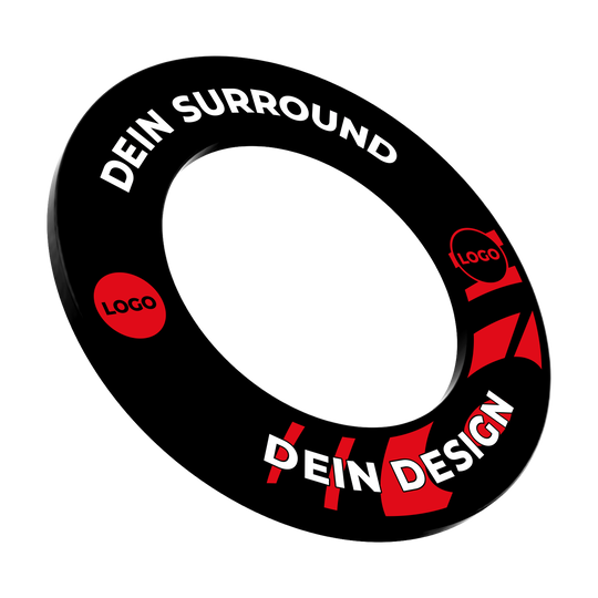 Cornice per bersaglio con il tuo design Ein Bild mit dem Namen MSF-Schwarz_Dartboard_Surround_Wunschdruck_Schwarz_1. Es zeigt vermutlich ein schwarzes Dartboard-Surround mit individuellem Druck.