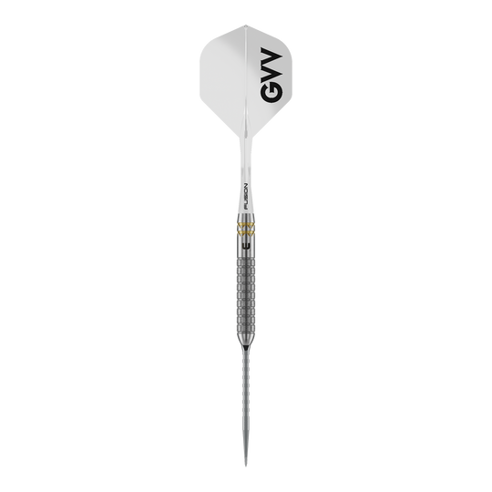 Freccette in acciaio Winmau Gian Van Veen W-MAX Switch Point Winmau Gian Van Veen W-MAX Switch Point Steeldarts sind auf weißem Hintergrund abgebildet. Die Darts präsentieren sich im Profil.