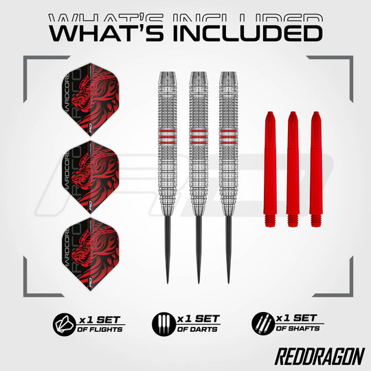 Freccette in ottone e acciaio Red Dragon Jonny Clayton - 21 g Dieses Bild zeigt die Red Dragon Jonny Clayton Brass Steeldarts - 21 g. Die Darts bestehen aus Messing und wiegen 21 Gramm.