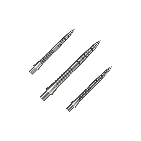 Punte per freccette Mission Caliburn EVO con logo GV - argento Hier ist ein Set silberner Steeldartspitzen mit 26 mm Länge zu sehen. Die Aufnahme basiert auf der Datei M002127_Missoin_Caliburn_EVO_GV-Logo_Steeldartspitzen_Silber_26mm_1Set.