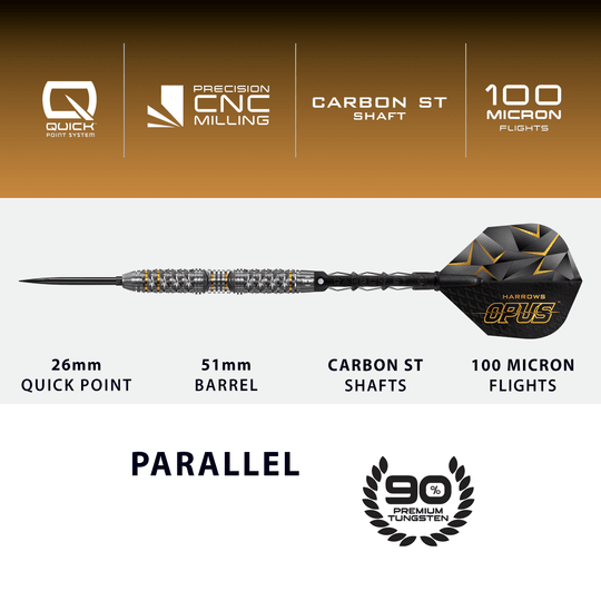 Freccette in acciaio Opus Quick Point di Harrow Das Bild präsentiert die Harrows Opus Quick Point Steeldarts - 23g. Sie zeichnen sich durch ihre hochwertige Verarbeitung aus.